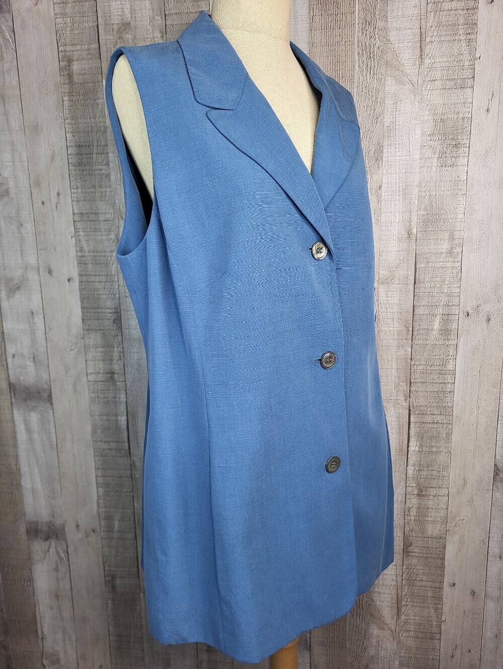 Rena Rowan Sleeveless Light Blue Button Front Vest Blazer. Size 14 Vintage NWT